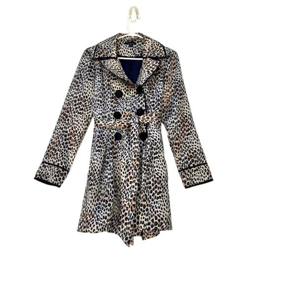 Twenty One Leopard Satin Double Breasted Trench Coat Jacket M - Picture 10 of 10